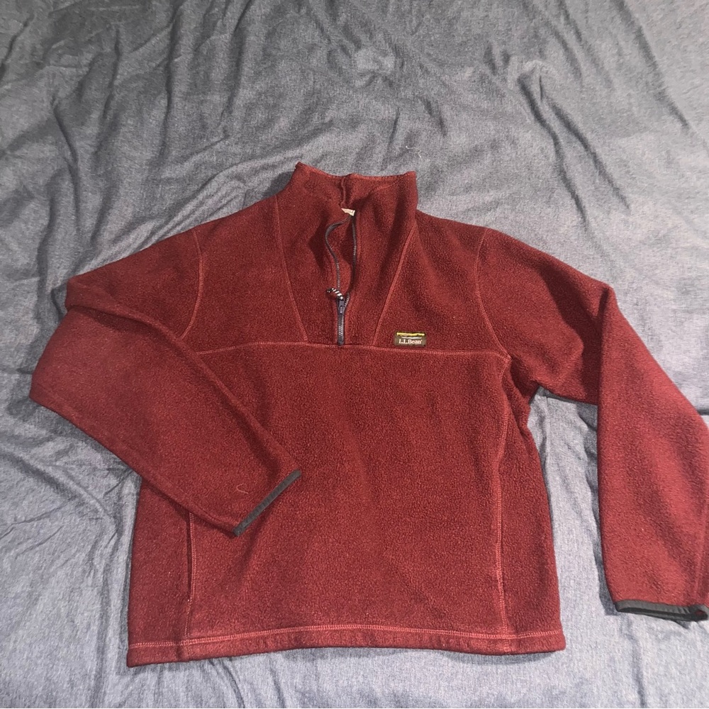 L.L. Bean Men's Burgundy and Navy Zip-Up Sweater